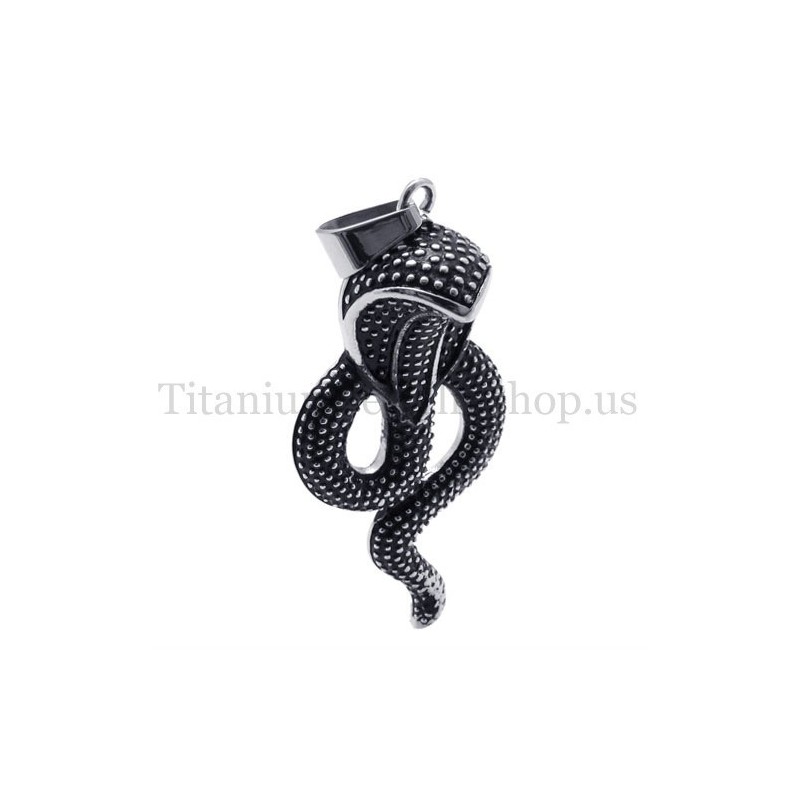 Ciondolo In Titanio Con Cobra Reale Nero Ciondolo In Titanio Con Cobra Reale Nero