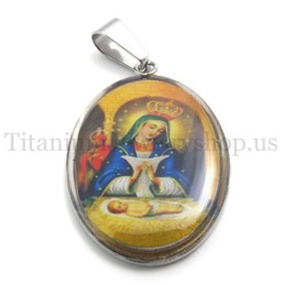 Ciondolo In Titanio Della Serie Madonna E Gesù