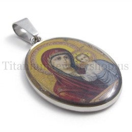 Ciondolo In Titanio Puro Della Serie Madonna E Gesù