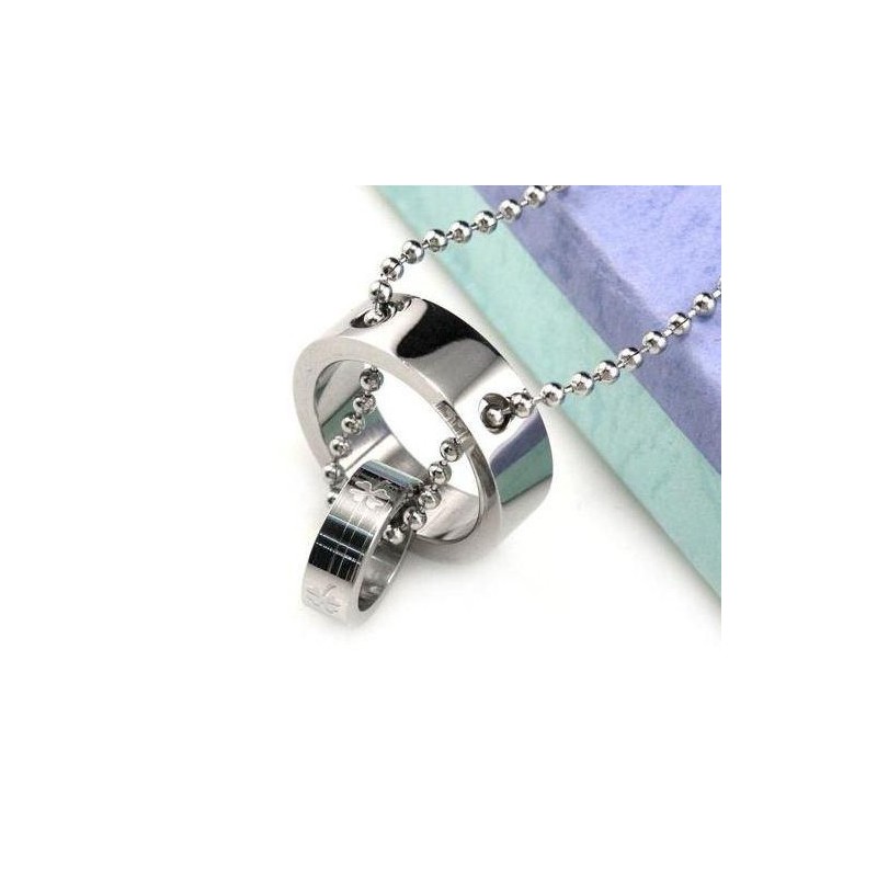 Collana Con Pendenti In Titanio Puro, Trifoglio, Doppio Cerchio Collana Con Pendenti In Titanio Puro, Trifoglio, Doppio Cerchio