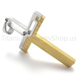 Nuovo Ciondolo In Titanio A Croce Cava Bicolore