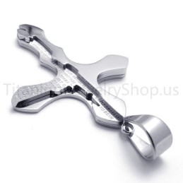 Nuovo Ciondolo In Titanio Con Croce Intagliata In Argento