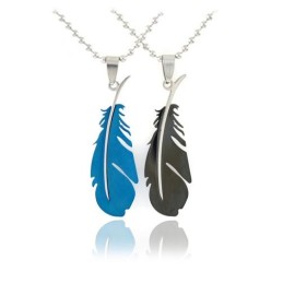 Collana Con Ciondolo A Forma Di Piuma Per Coppie Di Amanti In Titanio Puro