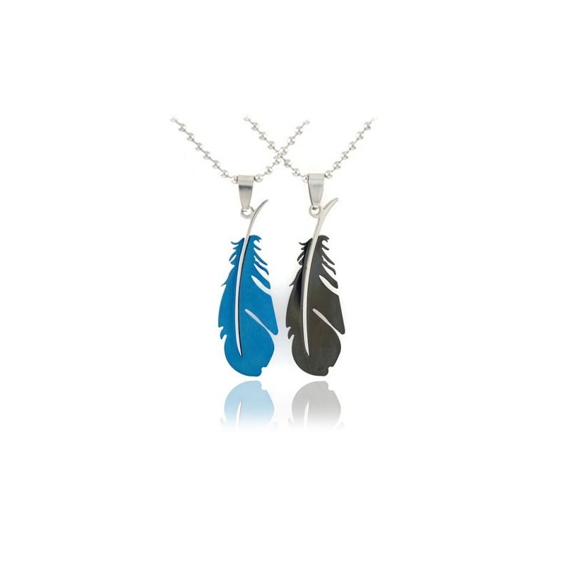 Collana Con Ciondolo A Forma Di Piuma Per Coppie Di Amanti In Titanio Puro Collana Con Ciondolo A Forma Di Piuma Per Coppie Di Amanti In Titanio Puro