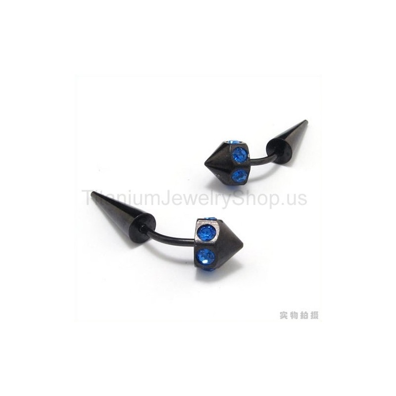 Orecchini In Titanio Nero Con Diamanti Blu Intarsiati Orecchini In Titanio Nero Con Diamanti Blu Intarsiati