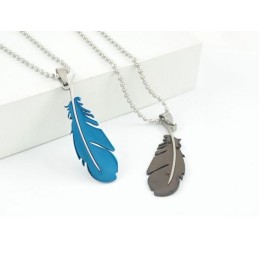 Collana Con Ciondolo A Forma Di Piuma Per Coppie Di Amanti In Titanio Puro