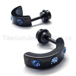 Orecchini In Titanio Nero E Diamanti Blu