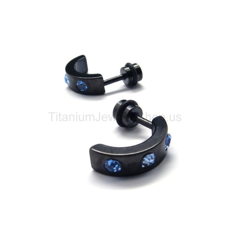 Orecchini In Titanio Nero E Diamanti Blu Orecchini In Titanio Nero E Diamanti Blu