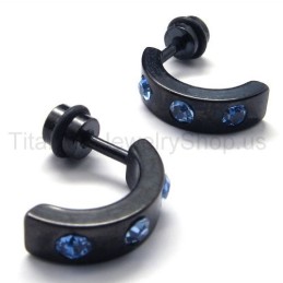 Orecchini In Titanio Nero E Diamanti Blu