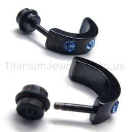 Orecchini In Titanio Nero E Diamanti Blu