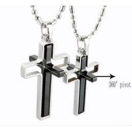 Collana Con Ciondolo Di Coppia In Titanio Puro Con Croce Rotante