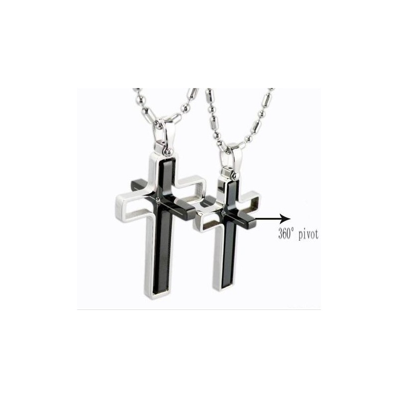 Collana Con Ciondolo Di Coppia In Titanio Puro Con Croce Rotante Collana Con Ciondolo Di Coppia In Titanio Puro Con Croce Rotante
