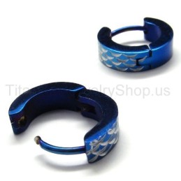 Orecchini Ad Anello In Titanio Blu Inciso