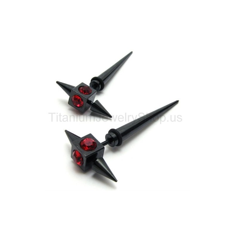 Orecchini In Titanio Nero Con Diamanti Rossi Orecchini In Titanio Nero Con Diamanti Rossi