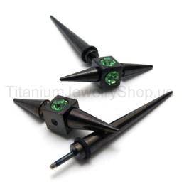 Orecchini In Titanio Nero Con Diamanti Verdi