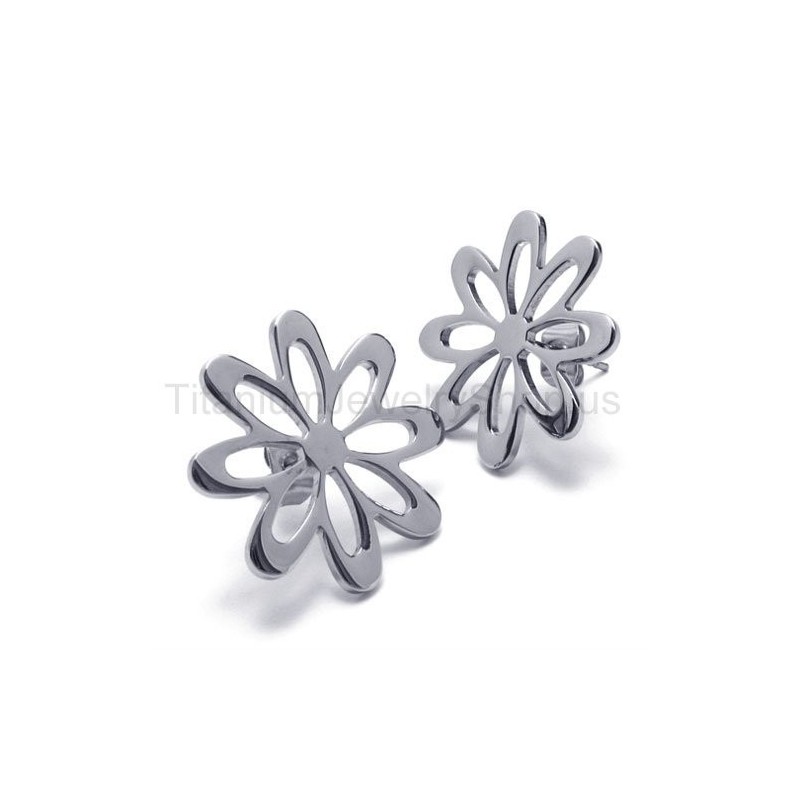 Orecchini In Titanio Con Fiori D'Argento Orecchini In Titanio Con Fiori D'Argento