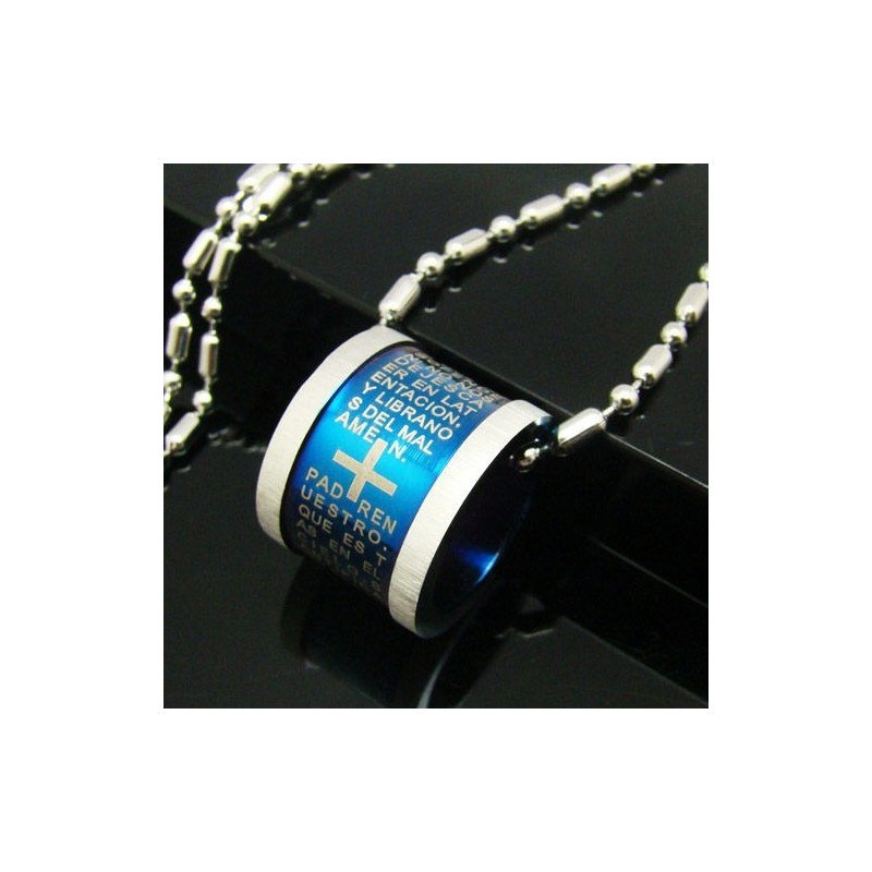 Collana Con Ciondolo A Forma Di Croce Blu Con Bibbia In Titanio Puro Collana Con Ciondolo A Forma Di Croce Blu Con Bibbia In Titanio Puro