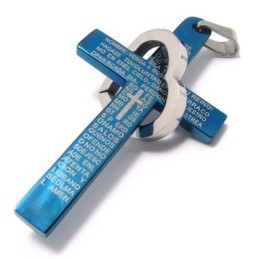 Ciondolo In Acciaio Al Titanio Con Croce A Forma Di Cuore, Stile Cool Man (Nuovo), Colore Blu