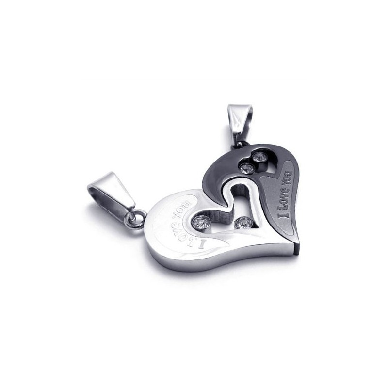 Ciondoli A Forma Di Cuore E Di Amanti In Titanio Nero Con Diamanti - Catene Gratuite Ciondoli A Forma Di Cuore E Di Amanti In Titanio Nero Con Diamanti - Catene Gratuite