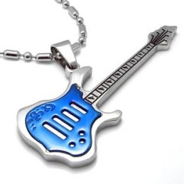 Collana Con Ciondolo In Titanio Puro Con Chitarra Blu Di Alta Qualità Da Uomo