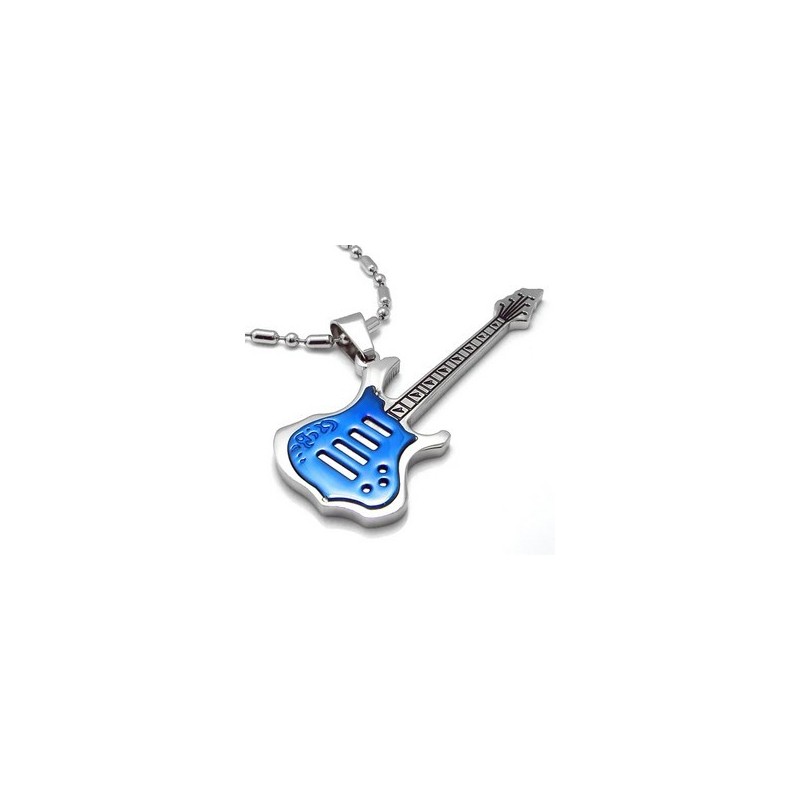 Collana Con Ciondolo In Titanio Puro Con Chitarra Blu Di Alta Qualità Da Uomo Collana Con Ciondolo In Titanio Puro Con Chitarra Blu Di Alta Qualità Da Uomo