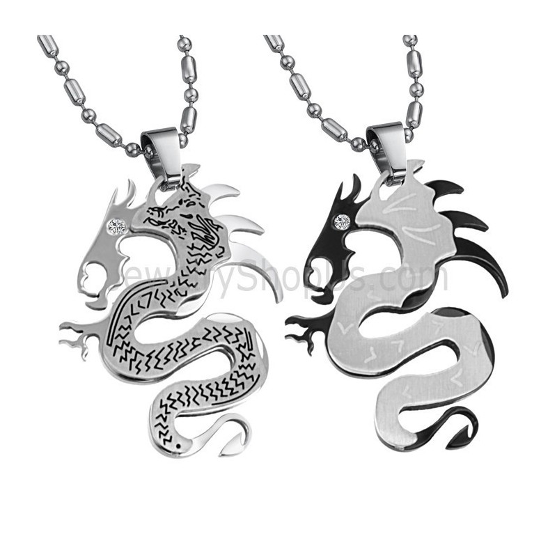 Ciondoli In Argento Titanio E Drago Nero Con Catene Gratuite C399 Ciondoli In Argento Titanio E Drago Nero Con Catene Gratuite C399