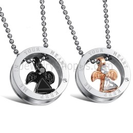 Ciondoli A Forma Di Amanti In Titanio Con Angoli In Oro Rosa E Nero, Strass E Catene Gratuite Gx627
