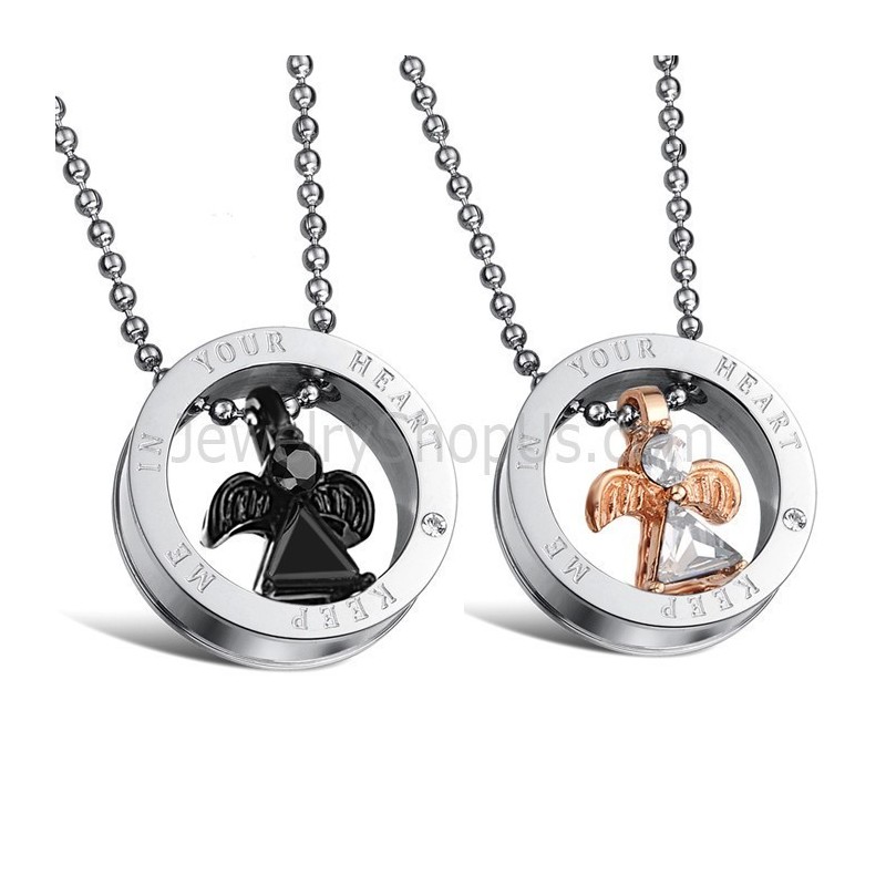 Ciondoli A Forma Di Amanti In Titanio Con Angoli In Oro Rosa E Nero, Strass E Catene Gratuite Gx627 Ciondoli A Forma Di Amanti In Titanio Con Angoli In Oro Rosa E Nero, Strass E Catene Gratuite Gx627