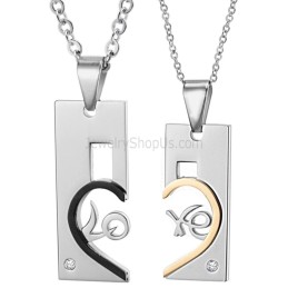 Ciondoli "Love" A Forma Di Cuore In Titanio Oro Rosa E Nero Con Strass E Catene Gratuite C539