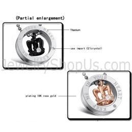 Ciondoli Per Amanti "Keep Me In Your Heart" In Titanio Oro Rosa E Corone Reali Nere Con Strass E Catene Gratuite C603