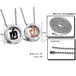 Ciondoli Per Amanti "Keep Me In Your Heart" In Titanio Oro Rosa E Corone Reali Nere Con Strass E Catene Gratuite C603