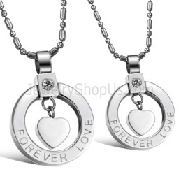 Ciondoli Per Amanti "Amore Per Sempre" A Forma Di Cuore In Argento Titanio Con Strass E Catene Gratuite C415