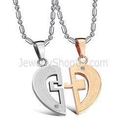 Ciondoli "Loveheart Lovers" In Titanio Oro Rosa E Argento Con Strass E Catene Gratuite C641