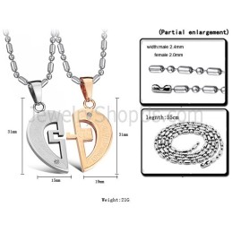 Ciondoli "Loveheart Lovers" In Titanio Oro Rosa E Argento Con Strass E Catene Gratuite C641