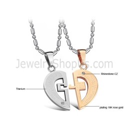 Ciondoli "Loveheart Lovers" In Titanio Oro Rosa E Argento Con Strass E Catene Gratuite C641