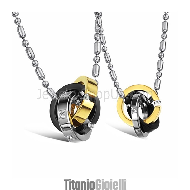 Anelli In Titanio A Tre Colori Con Pendenti Per Amanti, Diamanti E Catene Gratuite C642