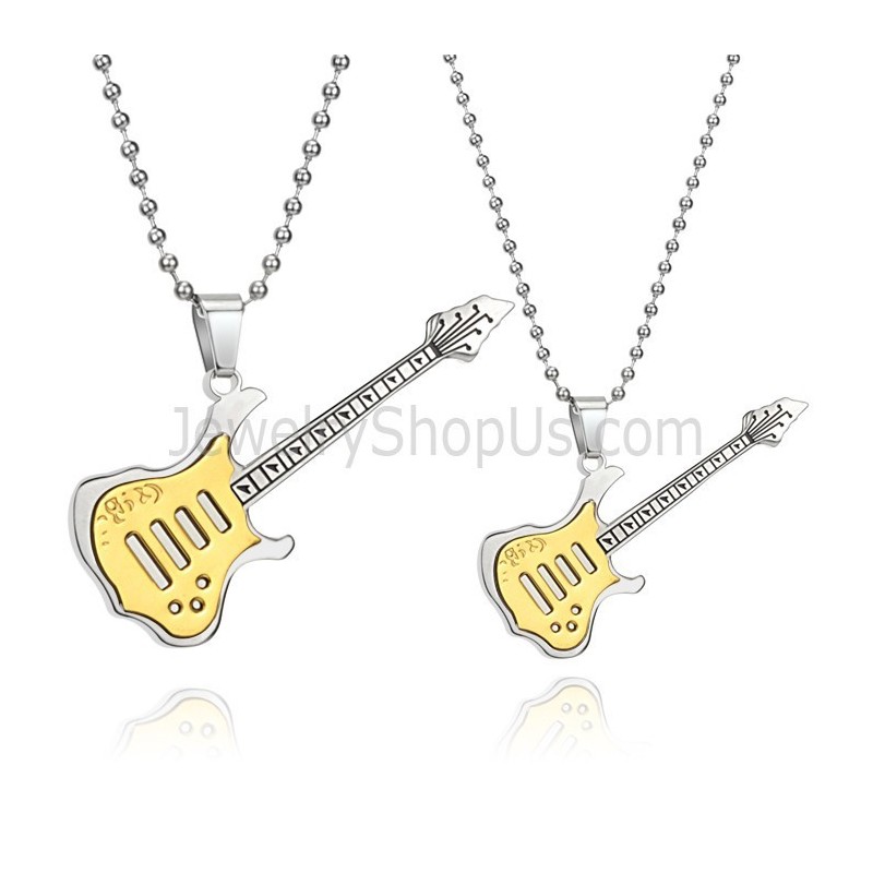 Ciondoli In Titanio E Oro Per Amanti Della Chitarra Con Catene Gratuite C343 Ciondoli In Titanio E Oro Per Amanti Della Chitarra Con Catene Gratuite C343