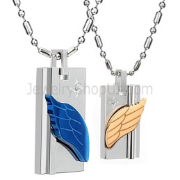 Ciondoli A Forma Di Angelo In Titanio Blu E Oro Rosa Con Strass E Catene Gratuite C387