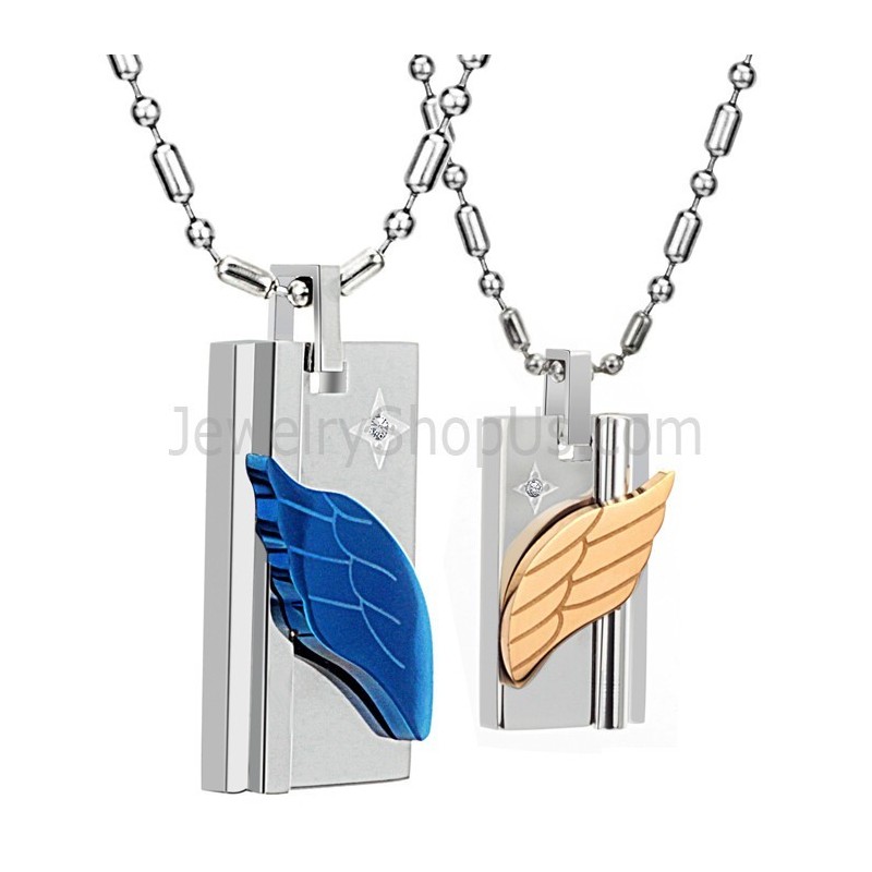 Ciondoli A Forma Di Angelo In Titanio Blu E Oro Rosa Con Strass E Catene Gratuite C387 Ciondoli A Forma Di Angelo In Titanio Blu E Oro Rosa Con Strass E Catene Gratuite C387