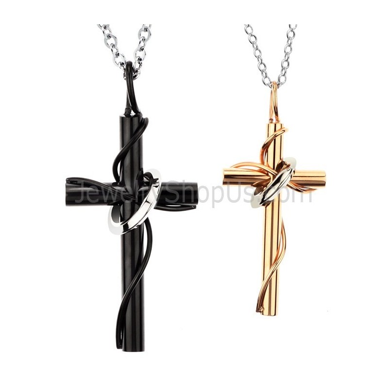 Ciondoli A Forma Di Croce In Titanio Oro Rosa E Nero Con Catene Gratuite C521 Ciondoli A Forma Di Croce In Titanio Oro Rosa E Nero Con Catene Gratuite C521