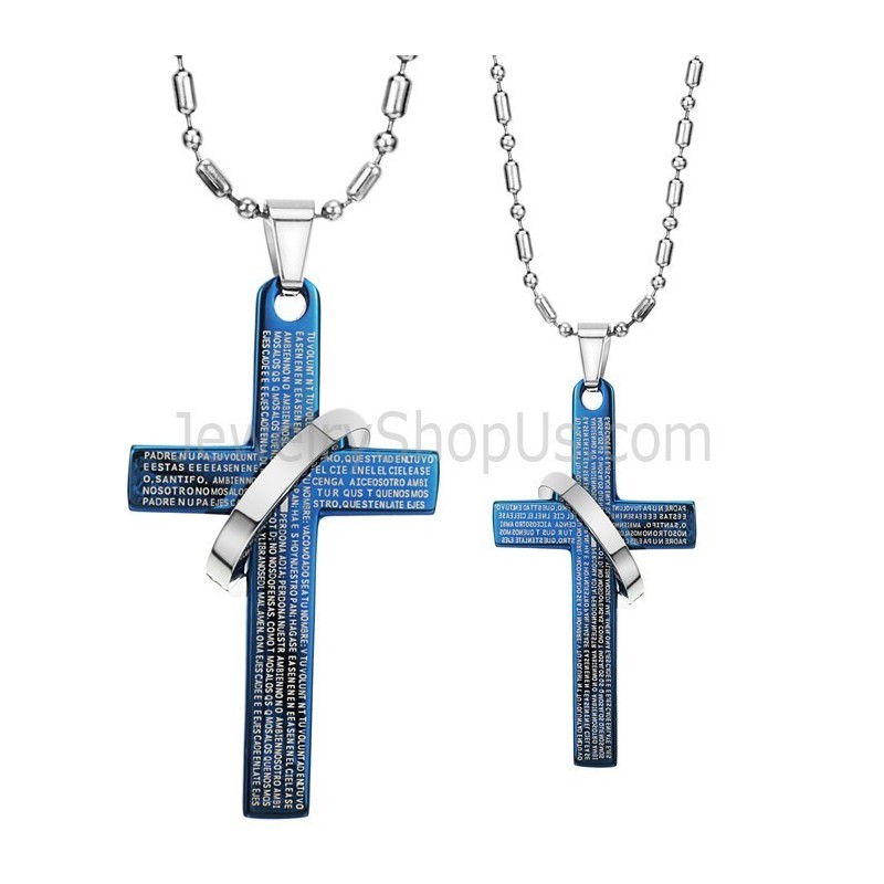 Ciondoli Per Amanti Della Bibbia Con Croce Blu In Titanio Con Catene Gratuite C287 Ciondoli Per Amanti Della Bibbia Con Croce Blu In Titanio Con Catene Gratuite C287