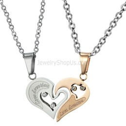 Ciondoli "Loveheart Lovers" In Titanio Oro Rosa E Argento Con Strass E Catene Gratuite C537