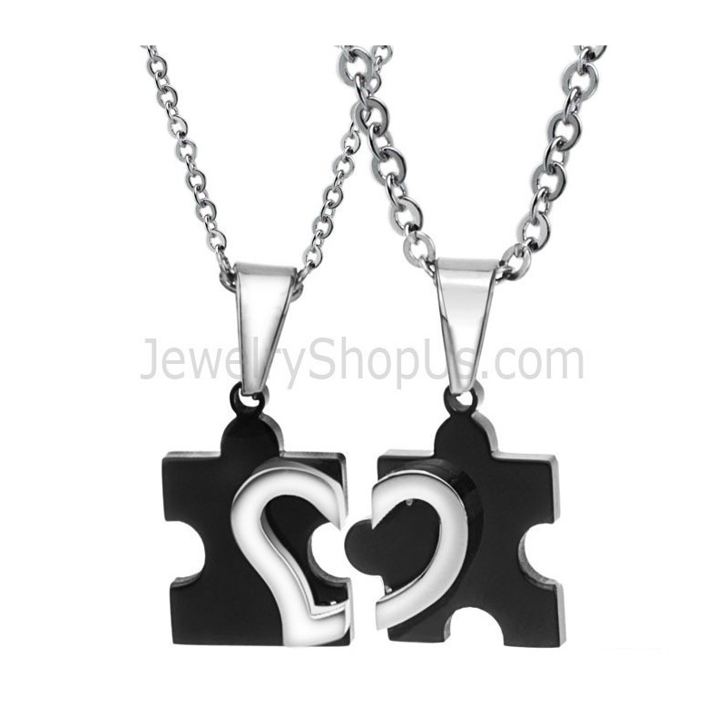 Ciondoli Per Amanti Del Cuore In Titanio Nero E Argento Con Catene Gratuite 265 Ciondoli Per Amanti Del Cuore In Titanio Nero E Argento Con Catene Gratuite 265