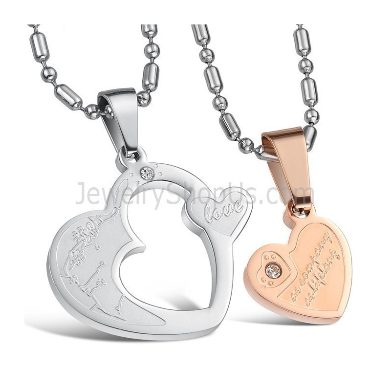 Ciondoli "Loveheart Lovers" In Titanio Oro Rosa E Argento Con Strass E Catene Gratuite C600 Ciondoli "Loveheart Lovers" In Titanio Oro Rosa E Argento Con Strass E Catene Gratuite C600