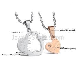 Ciondoli "Loveheart Lovers" In Titanio Oro Rosa E Argento Con Strass E Catene Gratuite C600