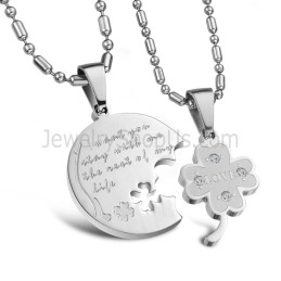 Ciondoli In Argento Titanio Con Trifoglio E Strass, Con Catene Gratuite C599