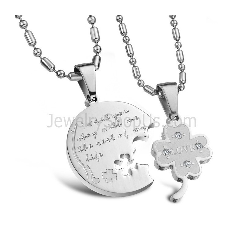Ciondoli In Argento Titanio Con Trifoglio E Strass, Con Catene Gratuite C599 Ciondoli In Argento Titanio Con Trifoglio E Strass, Con Catene Gratuite C599