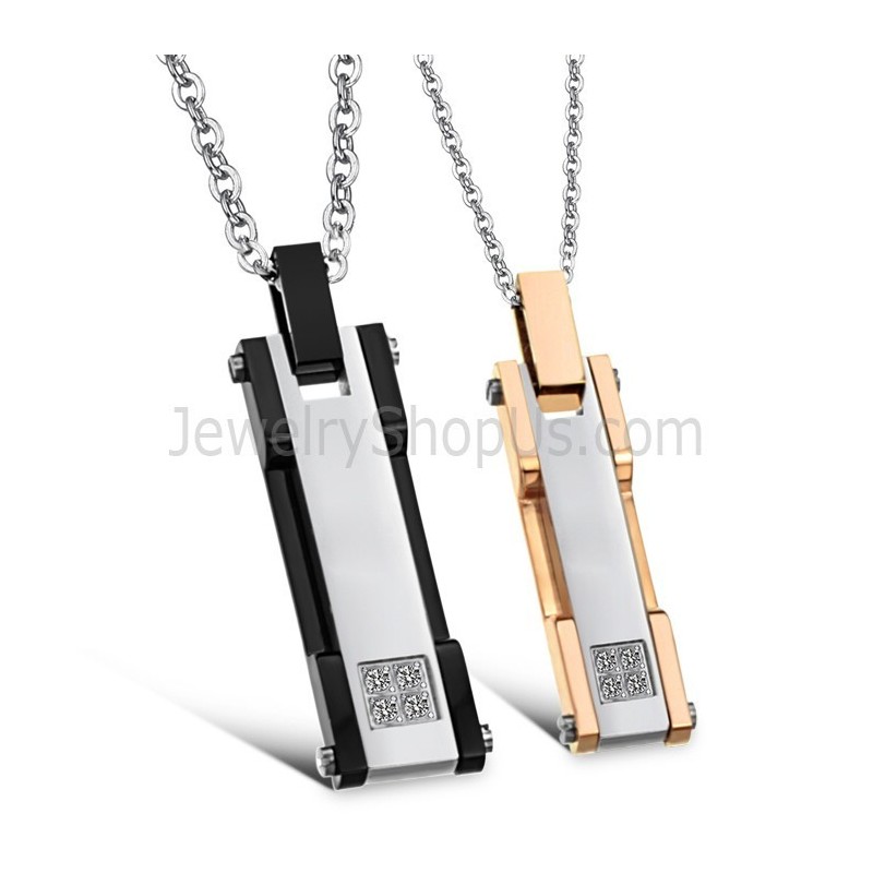Ciondoli A Forma Di Cuore In Titanio Oro Rosa E Nero Con Strass E Catene Gratuite C362