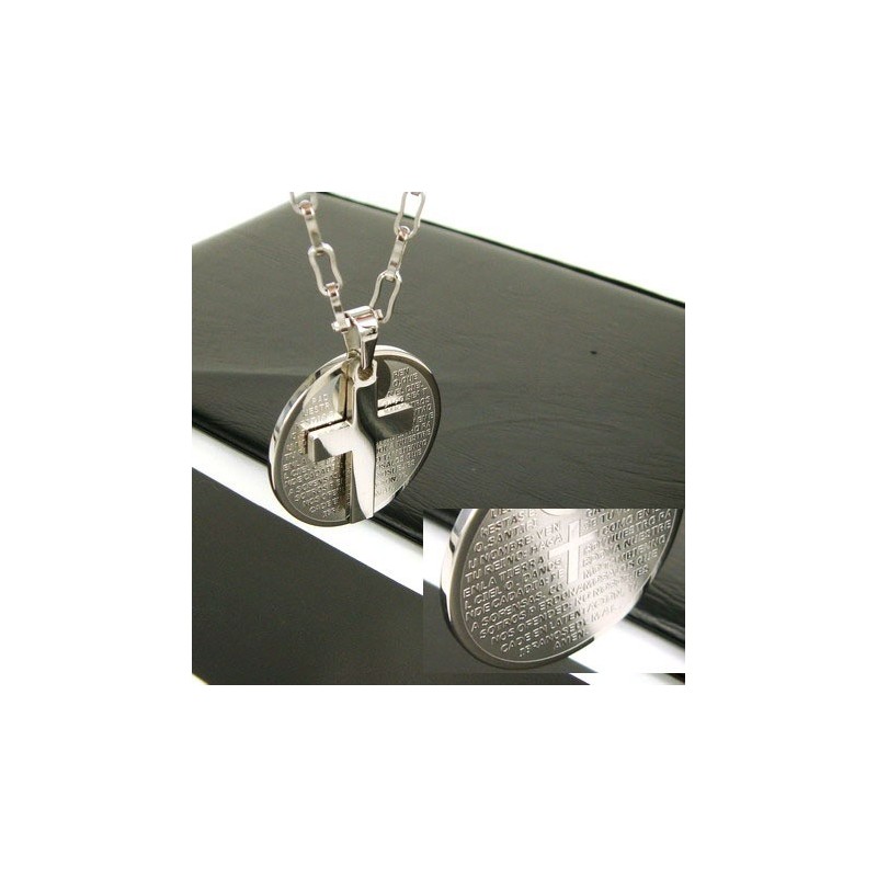 Collana Con Ciondolo In Acciaio Al Titanio Con Croce Bibbia A 2 Strati Da Uomo, Regalo Collana Con Ciondolo In Acciaio Al Titanio Con Croce Bibbia A 2 Strati Da Uomo, Regalo