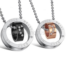 Anelli In Titanio Oro Rosa E Nero "Keep Me In Your Heart" Con Pendenti Per Amanti Con Strass E Catene Gratuite C673